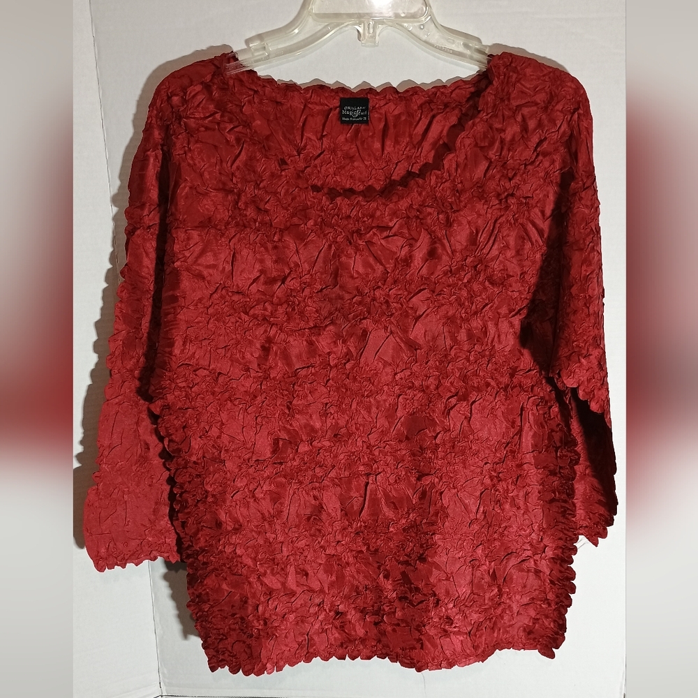 Origami Magic Scarf Simply Couture Red Textured Blouse Size XL-3X